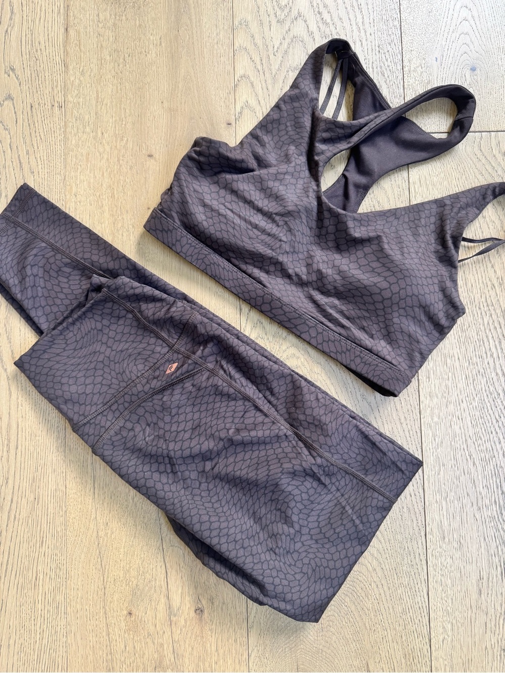 Brown and black leopard print leggings and bra set